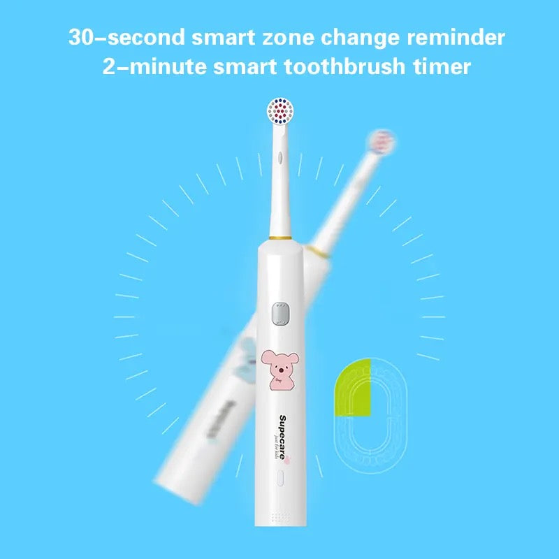 Supecare Elektrikli Diş Fırçası Çocuklar için 1 Yedek Fırça Kafası USB Şarj Edilebilir Çocuk Dönen Titreşim Diş Temizleme