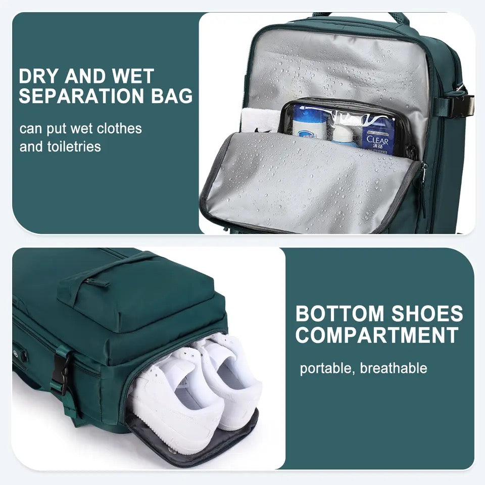 Seyahat Sırt Çantası Uçuş için Kişisel Eşya Çantası Taşıma Onaylı, Erkekler Kadınlar için 35L El Bagajı Bavul Su Geçirmez Haftasonu Çantası