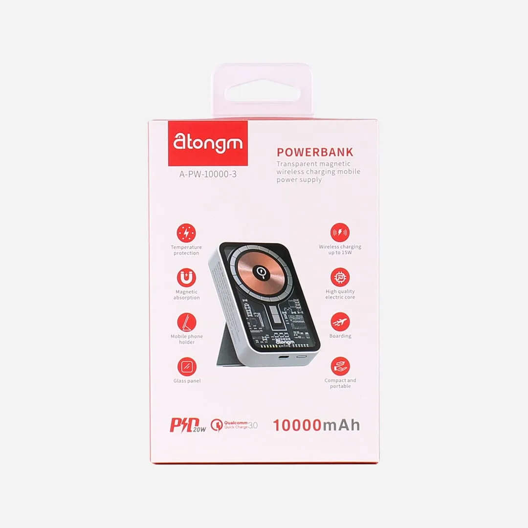 Atongm PowerBank magSafe PD20W 10000 mAh Şeffaf Kablosuz iPhone Şarj Cihazı/HUAWEI/Xiaomi Taşınabilir Hızlı Şarj