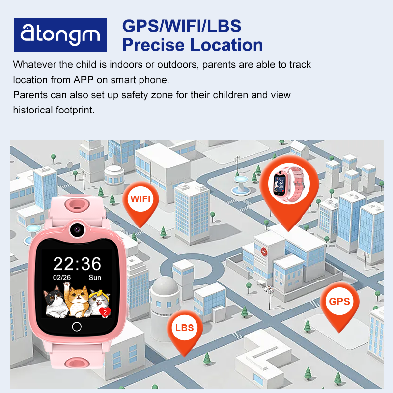 atongm Children Smart Watch 4G Video Call LBS Tracker Location Sim Card Camera IP67 Waterproof