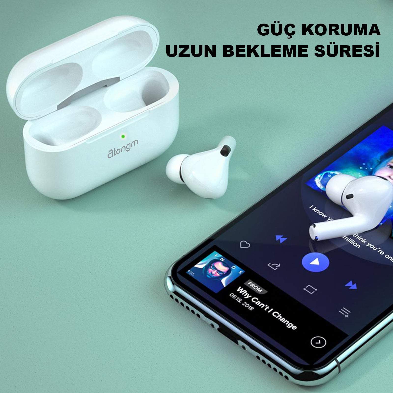 سماعات بلوتوث لاسلكية من اتونج ام اير 9 برو ايه ان سي لخفض الضوضاء النشط ، شحن لاسلكي متوافق مع IOS / Android