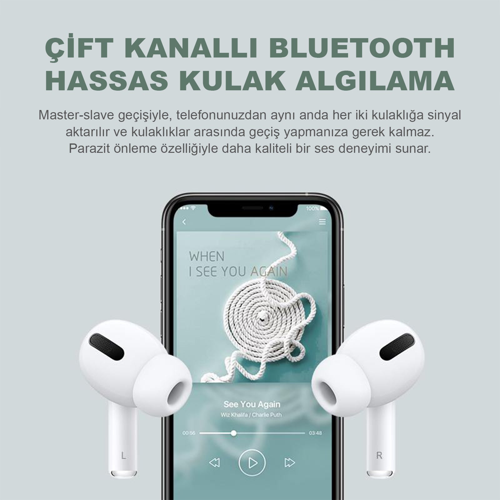 سماعات بلوتوث لاسلكية من اتونج ام اير 9 برو ايه ان سي لخفض الضوضاء النشط ، شحن لاسلكي متوافق مع IOS / Android