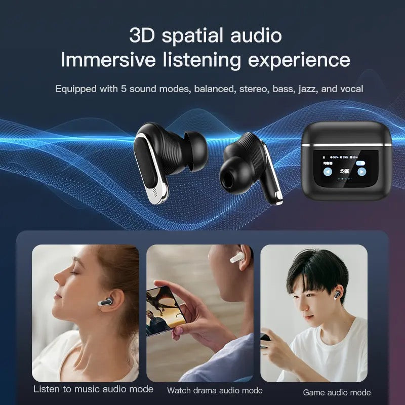 atongm Aktif Gürültü Önleyici Akıllı Kulaklıklar Pro 2 TWS LED Dokunmatik Ekranlı Kablosuz Bluetooth Kulaklık