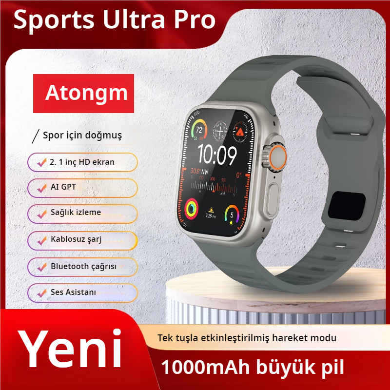 atongm Spor Saati Ultra Pro: 30 Gün Sürekli Kullanım, 2.1 İnç 49MM IP68 Su Geçirmezlik Özellikleri