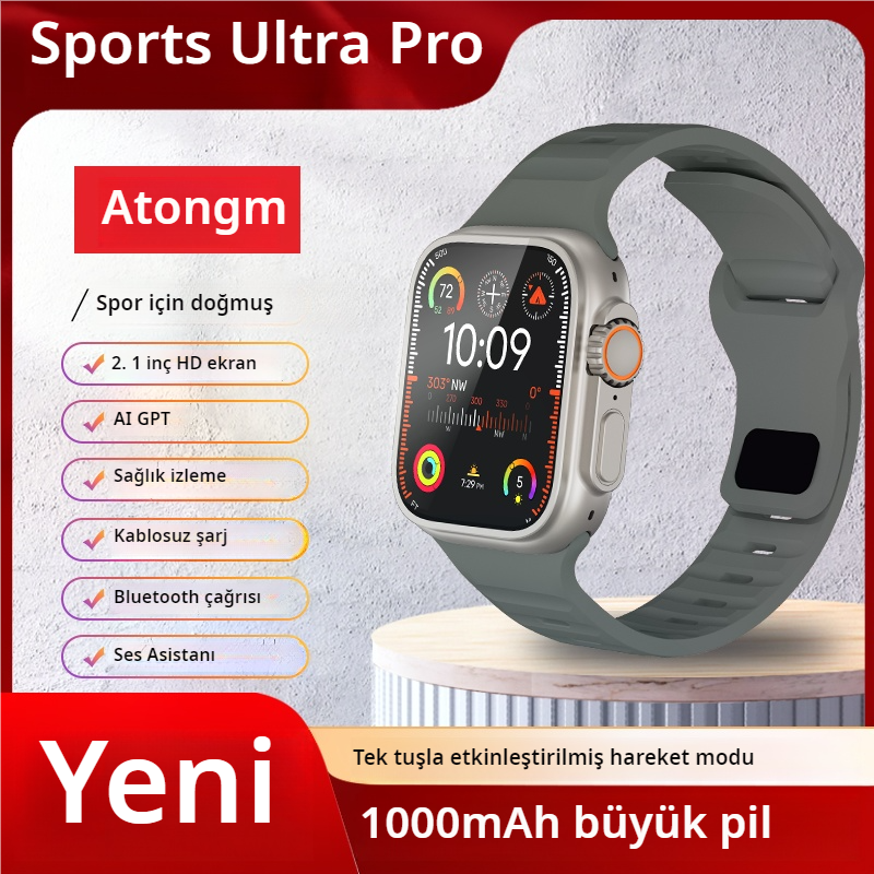 atongm Sports Watch Ultra Pro 30 Gun surekli cal abilen 2.1 Inch 49MM Ip68 Su Gecirmez atongm Turkiye