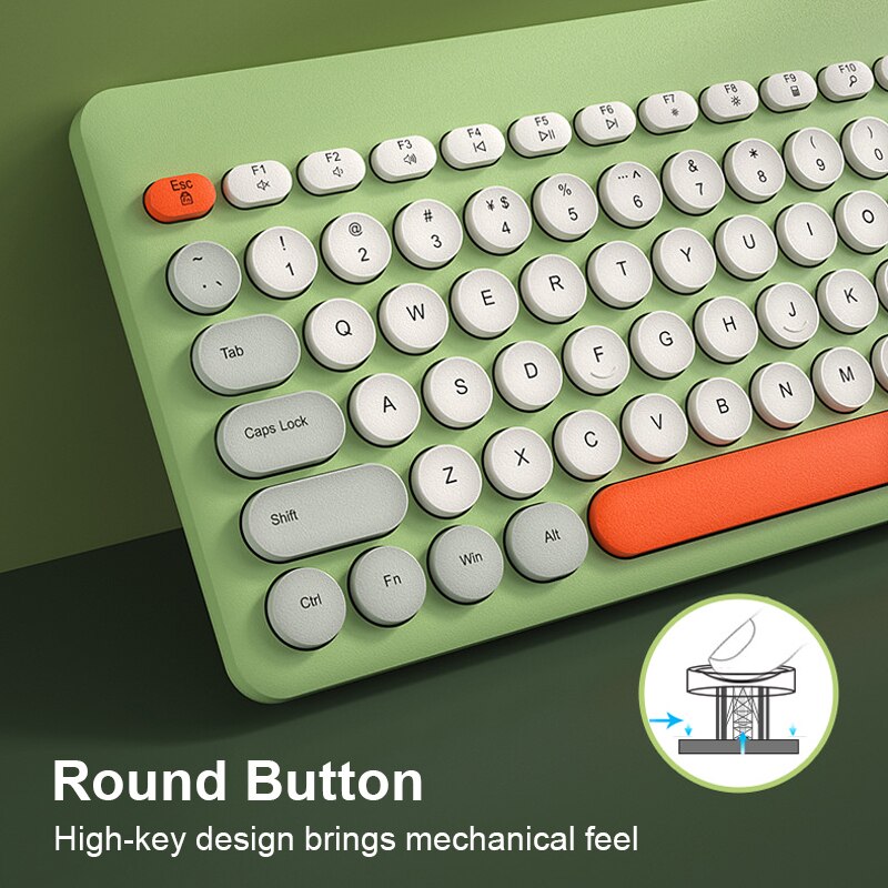 atongm Gaming Klavye ve Fare Yuvarlak Tuş Kapağı Sessiz 2.4G Kablosuz Klavye Fare Şarj Edilebilir Seti PC Oyuncu Bilgisayar Dizüstü