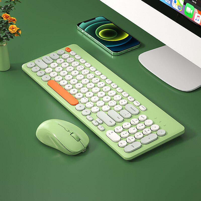 atongm Gaming Klavye ve Fare Yuvarlak Tuş Kapağı Sessiz 2.4G Kablosuz Klavye Fare Şarj Edilebilir Seti PC Oyuncu Bilgisayar Dizüstü