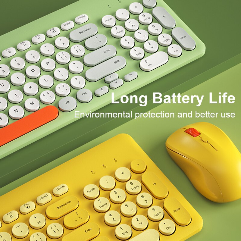 atongm Gaming Klavye ve Fare Yuvarlak Tuş Kapağı Sessiz 2.4G Kablosuz Klavye Fare Şarj Edilebilir Seti PC Oyuncu Bilgisayar Dizüstü