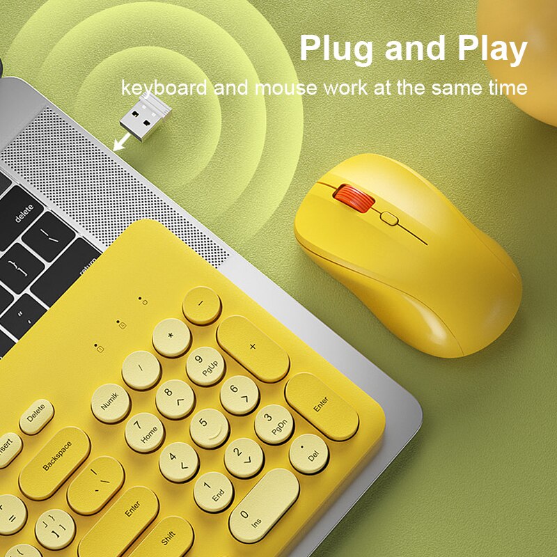 atongm Gaming Klavye ve Fare Yuvarlak Tuş Kapağı Sessiz 2.4G Kablosuz Klavye Fare Şarj Edilebilir Seti PC Oyuncu Bilgisayar Dizüstü