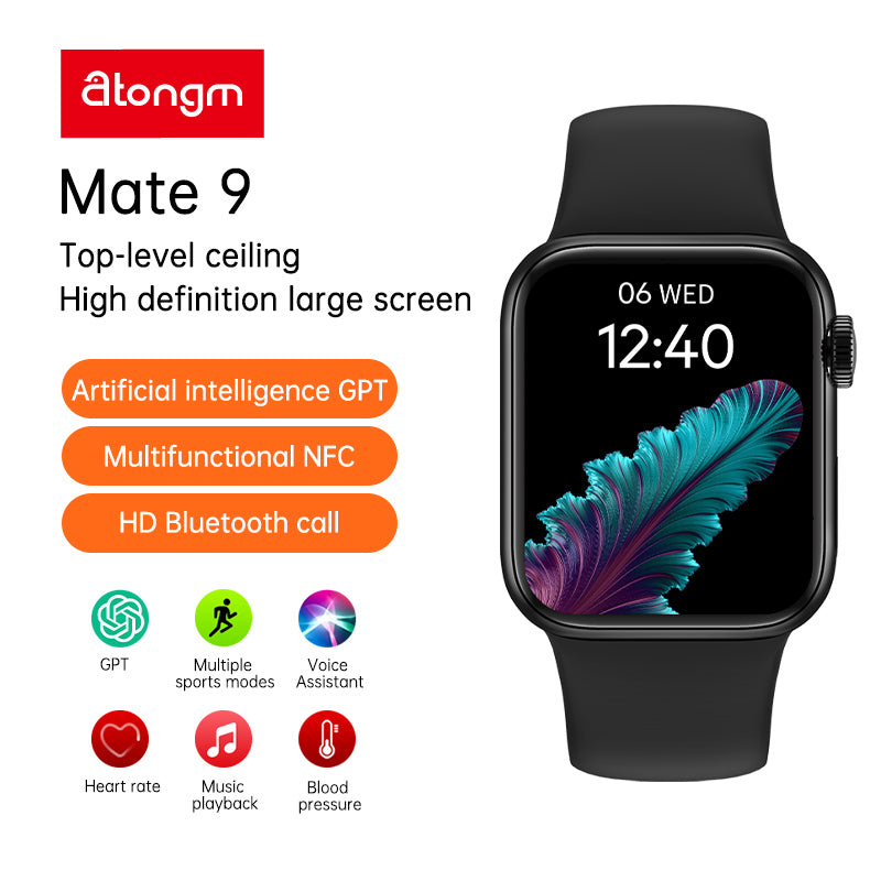 atongm Mate 9 Smart Watch 2,2 düym Səsli Axtarış, Ürək dərəcəsi, Qan Oksigen Səviyyəsi, İdman Rejimi və AI GPT Dəstəyi ilə 