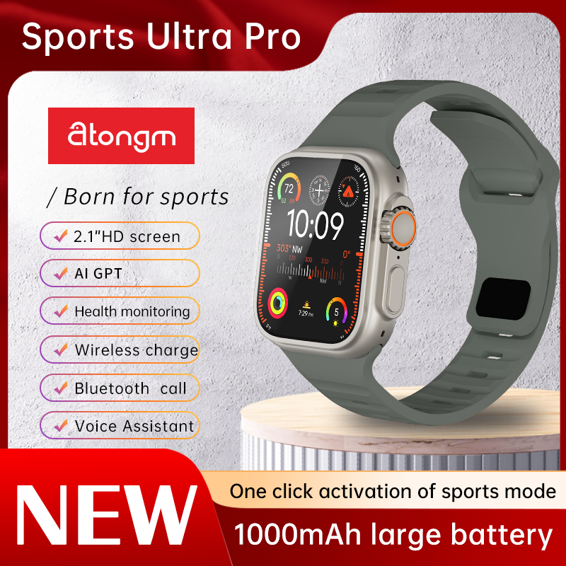 atongm Sports Watch Ultra Pro: 30 Gün Davamlı İstifadə, 2.1 düym 49MM IP68 Suya davamlı Xüsusiyyətlər