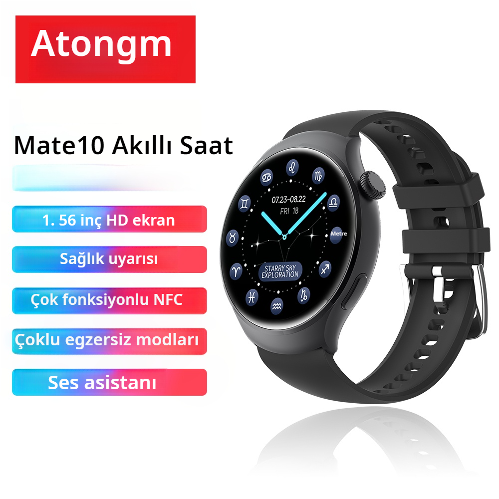 atongm Mate 10 Smart Watch 1,56 düym: Səsli Axtarış, Ürək dərəcəsi, Qan Oksigen, İdman Rejimi və AI GPT ilə 