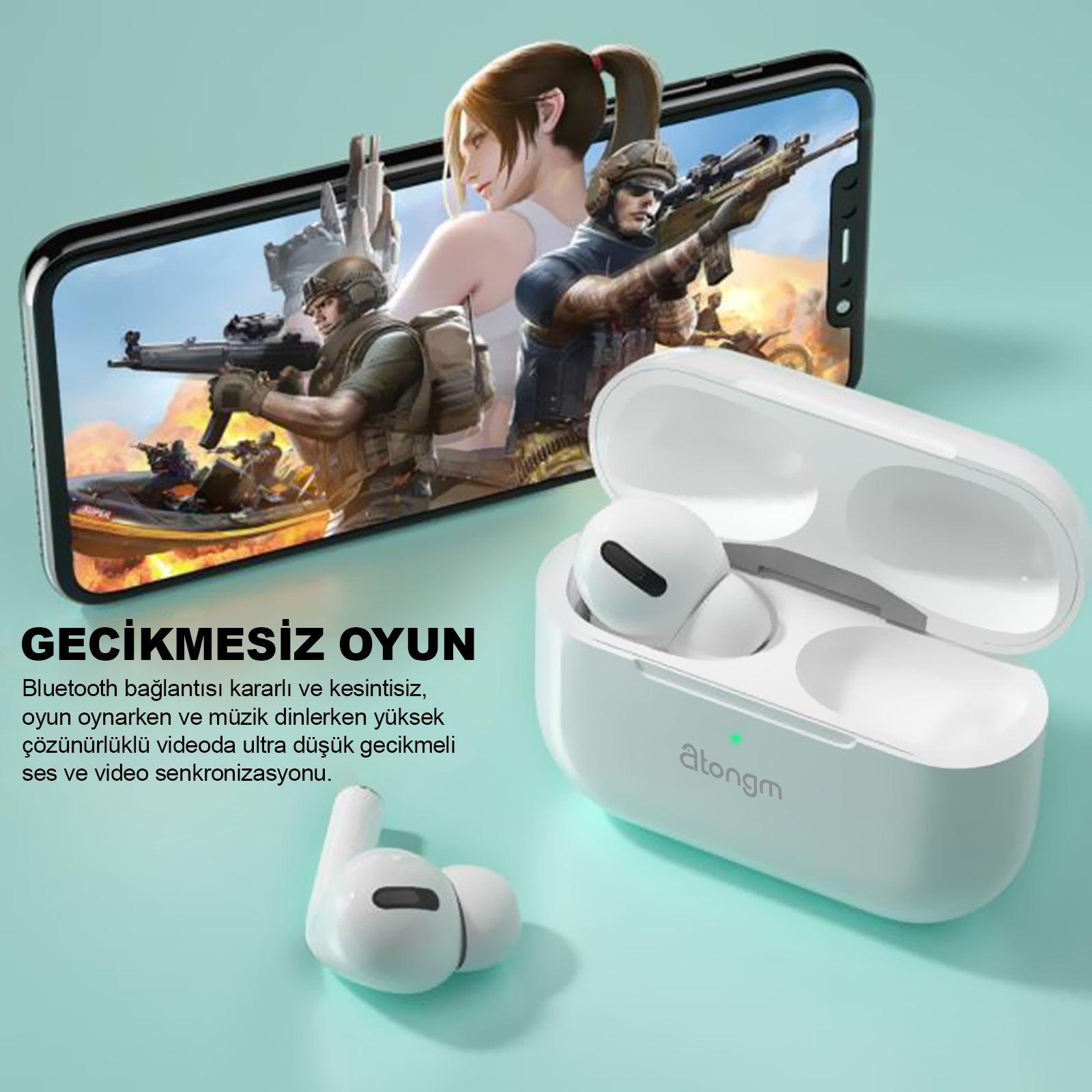 atongm Air 9 Pro ANC Aktif Gürültü Azaltma Kablosuz Bluetooth Kulaklık, Kablosuz Şarj ile Uyumlu IOS/Android