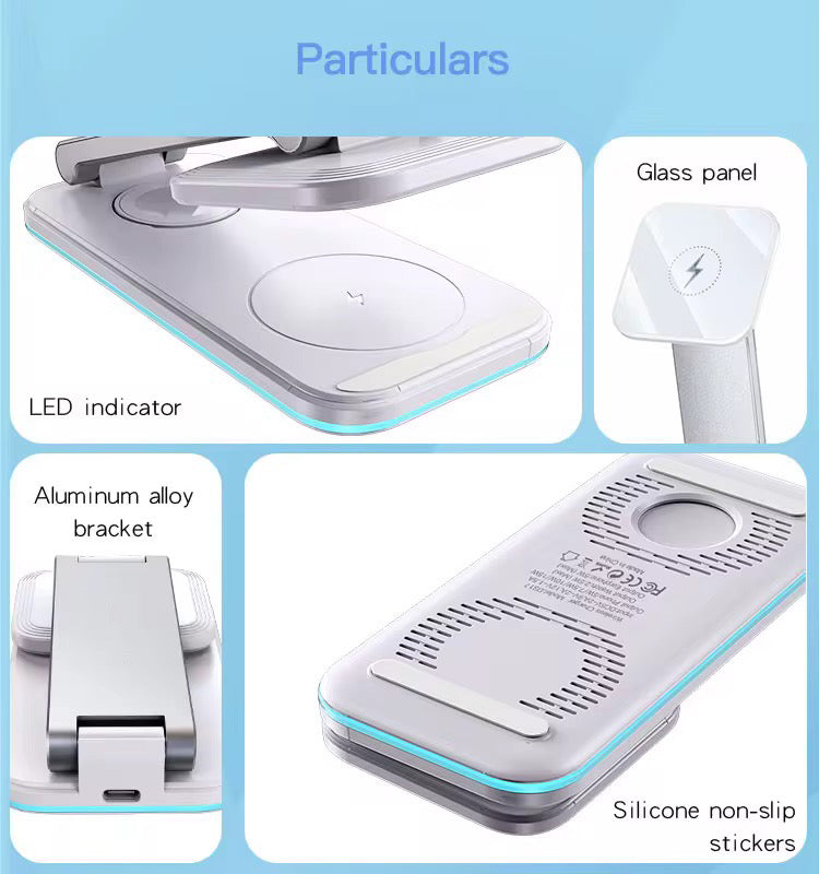 atongm high quality magnetic 3 in 1 foldable desktop wireless charger for apple watch and airpods