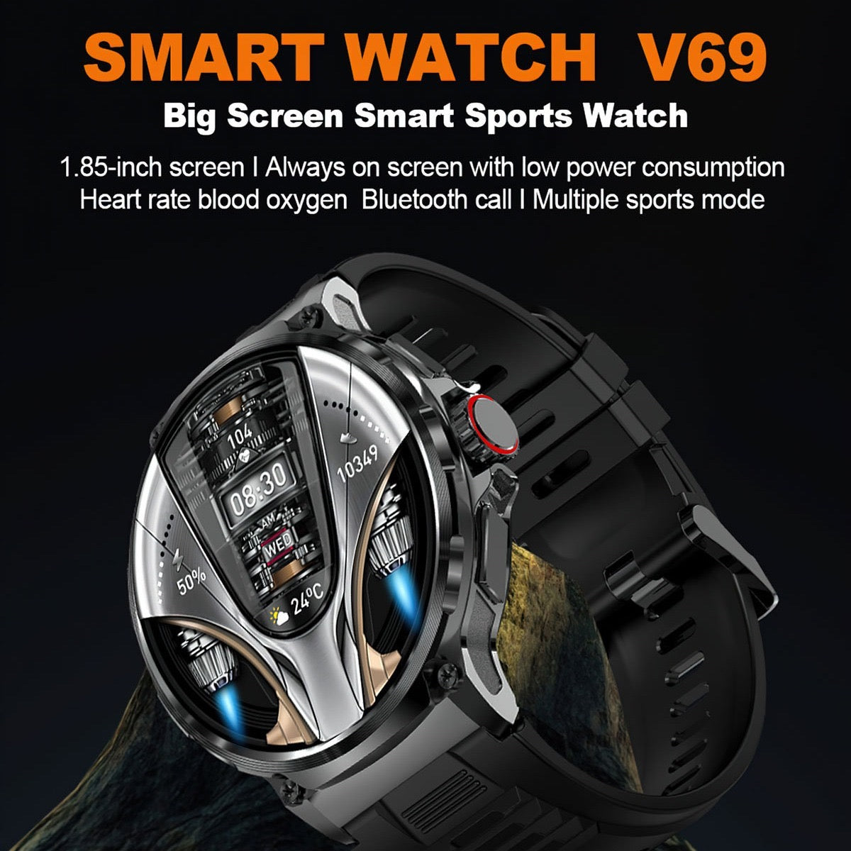 atongm 1.85 düymlük V69 Bluetooth zəngli ağıllı saat 360*360 böyük ekranlı çox idmanlı ağıllı saat 