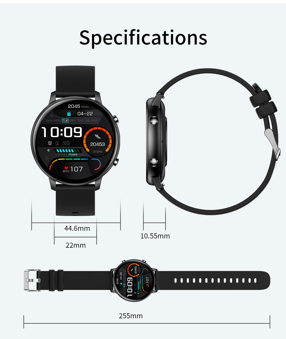 atongm Mate 13 Smart Watch, 1.39'' Inch, IP68 waterproof, voice search, heart rate & blood oxygen tracking, multi-sport mode support