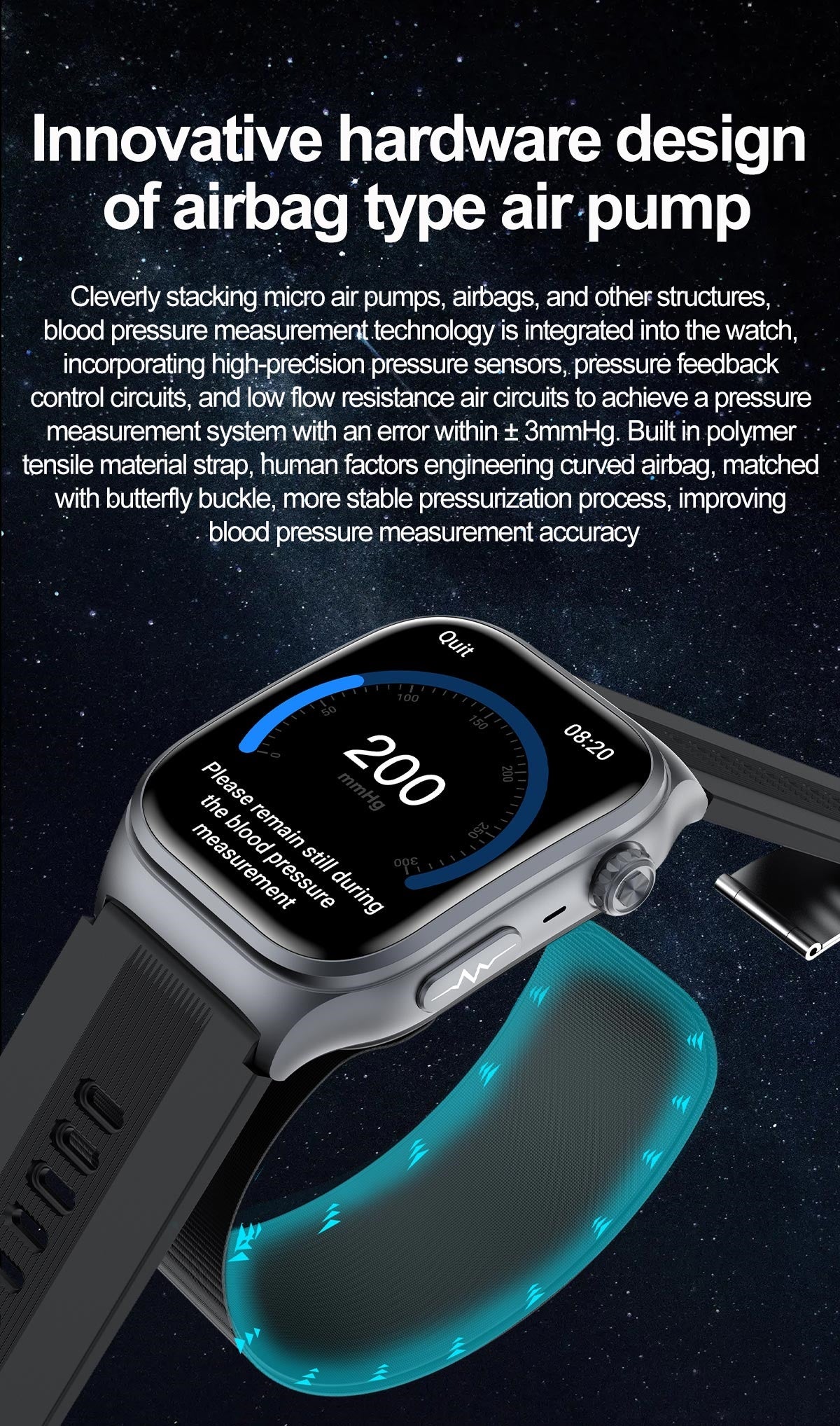 atongm EG Pro Smartwatch ECG with Air Pump 2.06-inch AMOLED Health Monitor Blood Pressure SOS Call