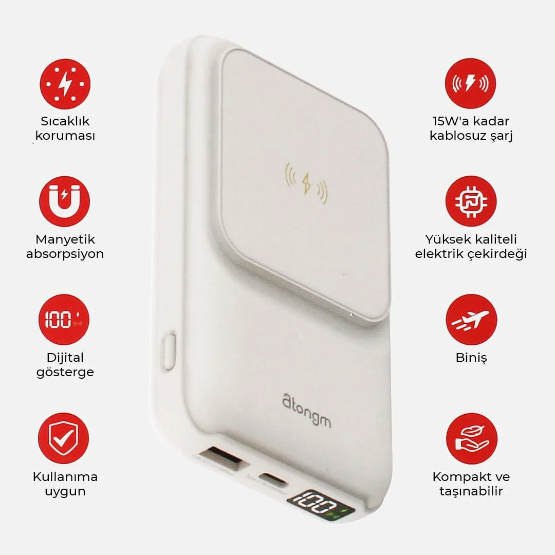 atongm powerbank magSafe PD22.5W 10000mAh Manyetik Kablosuz Şarj Cihazı iPhone/HUAWEI/ Xiaomi Taşınabilir Hızlı Şarj
