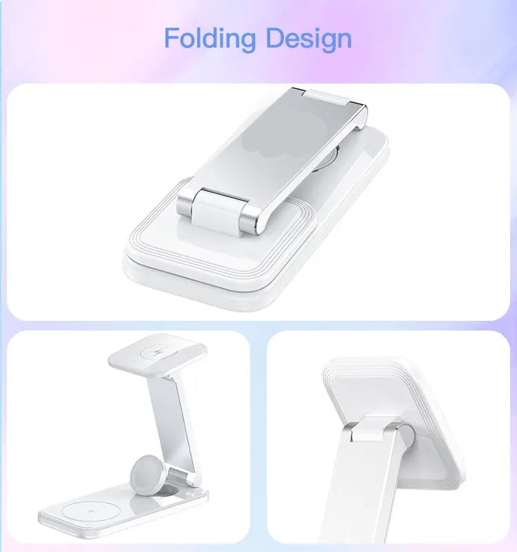 atongm high quality magnetic 3 in 1 foldable desktop wireless charger for apple watch and airpods