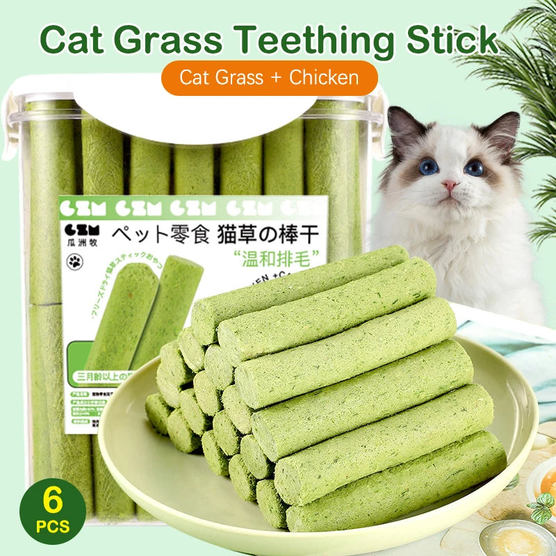 6Pcs/Bag Natural Cat Grass Teeth Grinding Molars Stick Pet Snacks Cat Teeth Cleaning Sticks For Cats Over 3 Months