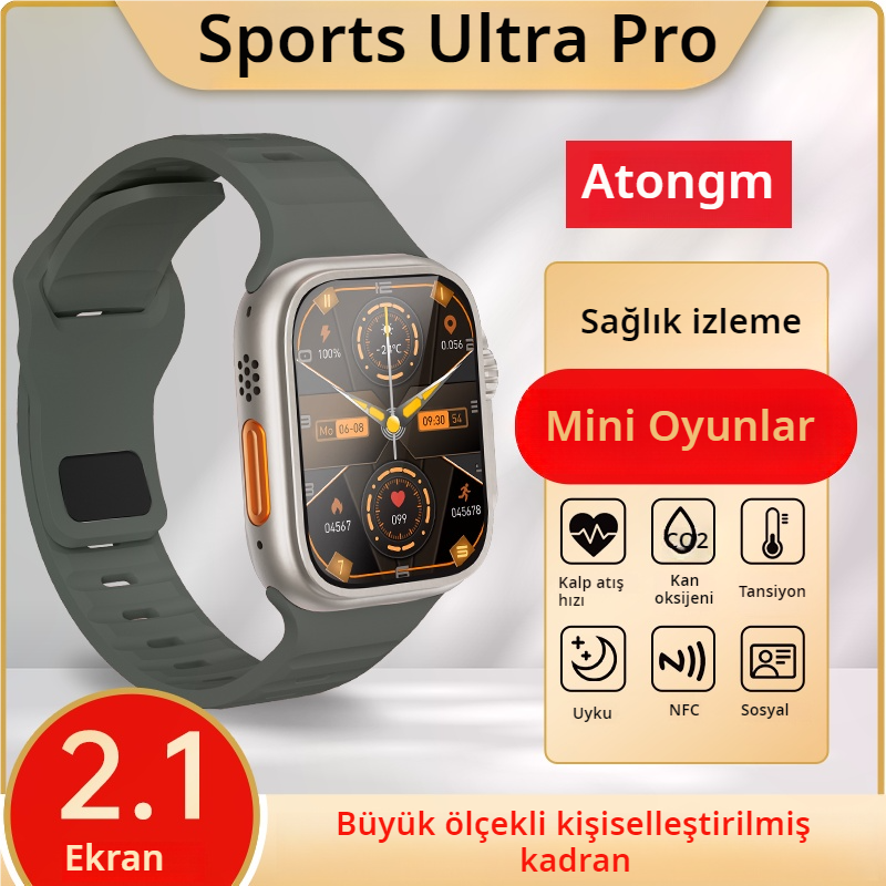 atongm Sports Watch Ultra Pro: 30 Gün Davamlı İstifadə, 2.1 düym 49MM IP68 Suya davamlı Xüsusiyyətlər