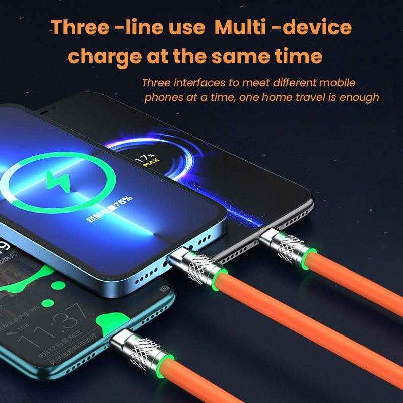 atongm 3in1 6A 120W USB Hızlı Şarj Kablosu iPhone Mikro USB C Tipi 8-Pin Şarj Kablosu Huawei Samsung Xiaomi Wird Kablosu - atongm Turkiye
